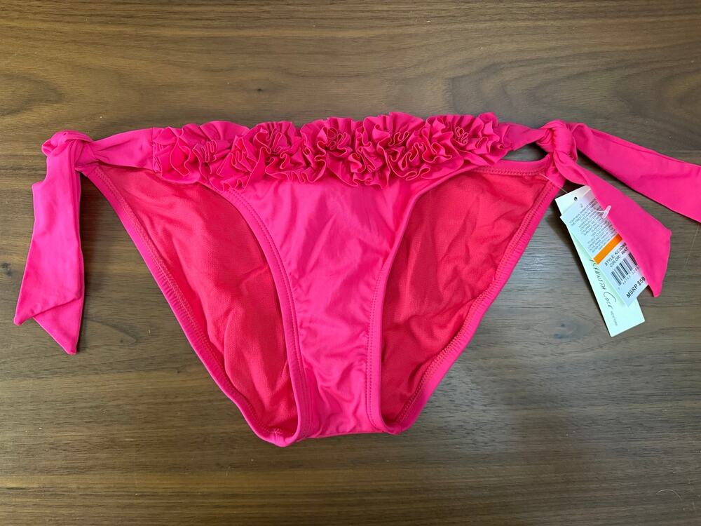 Kenneth Cole New York Pink Ruffle Tie Side Bikini Bottom Small NWT